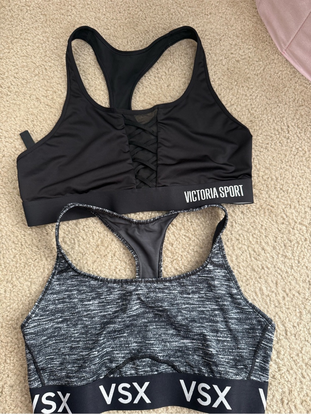 Victoria's Secret Black Lace-Up & Heathered Gray VSX Sports Bras (2-Pack)